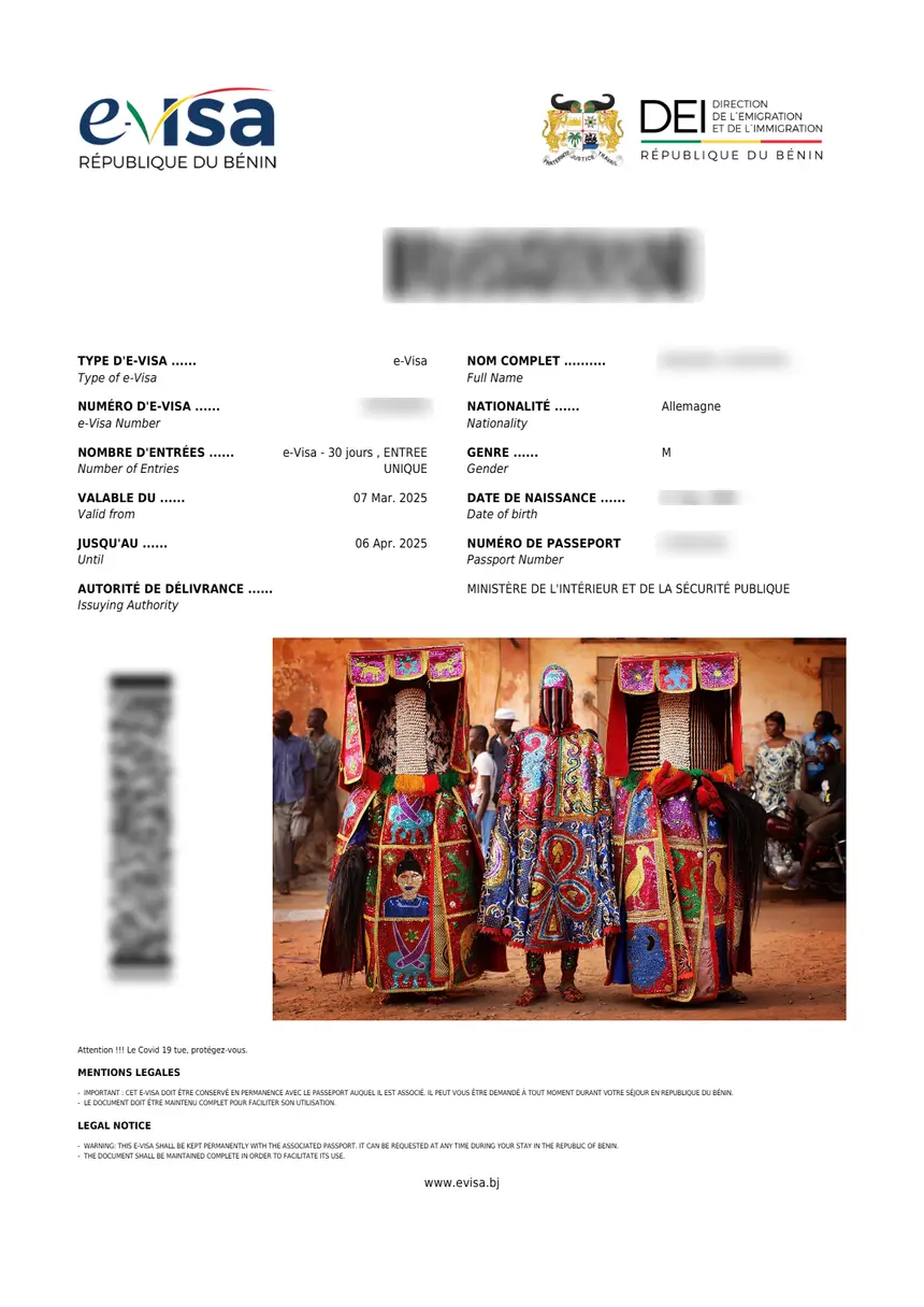 Benin eVisum Muster
